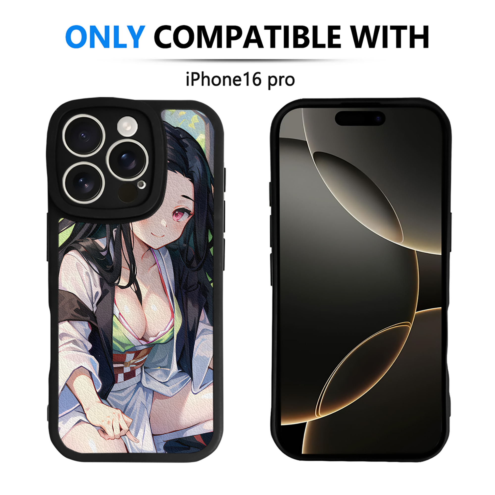 （画像用） 鬼滅の刃（きめつのやいば）竈門 禰󠄀豆子／かまど ねずこ Kamado Nezuko 【iPhone 16シリーズ対応】シリコンスマホケース（レザー調） 材質：シリコン